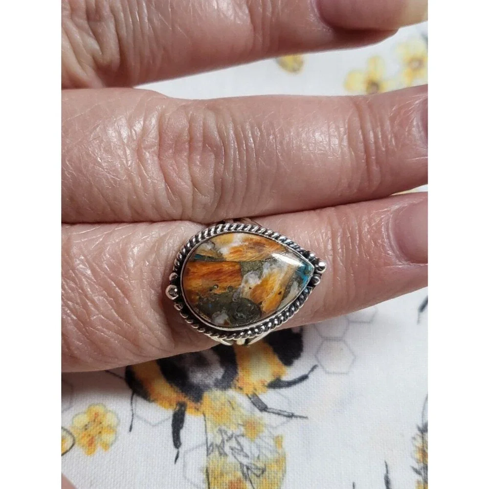Sterling Silver Spiny Oyster Copper Turquoise Ring